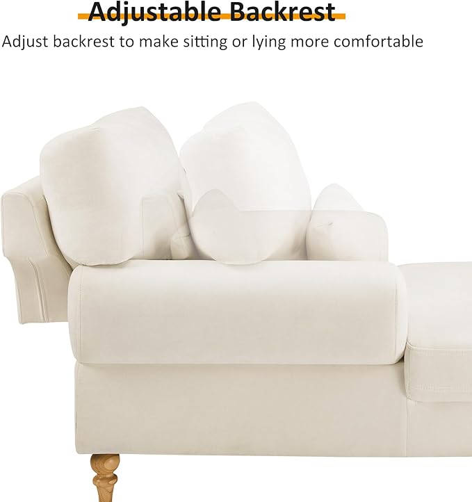 Modern Chaise Lounge Chair with Adjustable Backrest, Upholstered Indoor Leisure Sofa Recliner, Oversized Accent Chair Deep Seat Reading Armchair for Living Room, Bedroom, Office, Beige White
