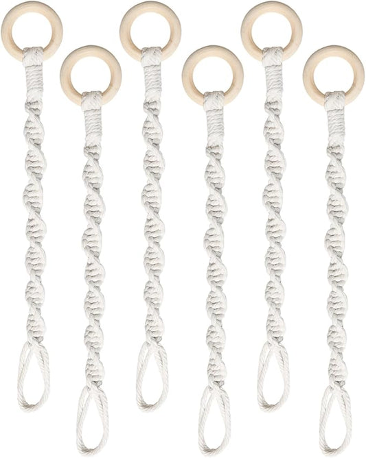 6 Pack Adjustable Macrame Plant Hanger Extenders Connectable Rope Hanging Plant Extender Handmade Woven Hanging Basket Extension with Wooden Ring for Indoor Outdoor Plant Pot Holder (Style 1, 6)