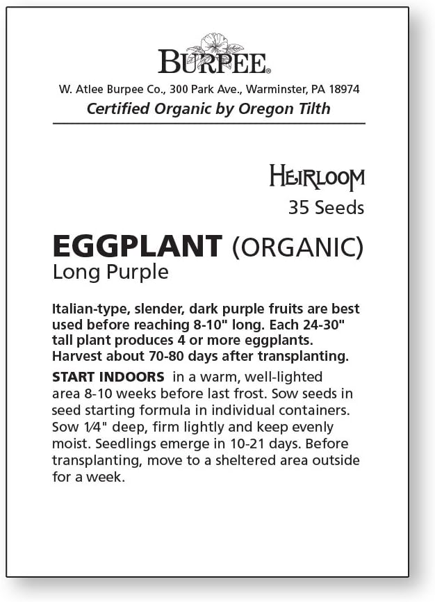 Burpee Long Purple Eggplant Seeds 35 seeds