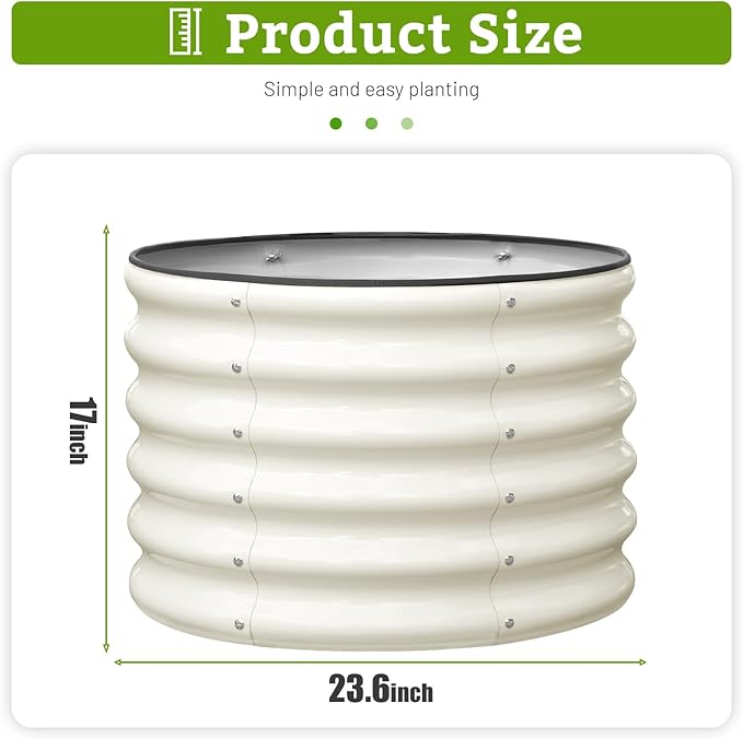 SnugNiture Raised Garden Bed, 2×2×1.5ft Round Galvanized Outdoor Planter Box, 17" Tall Deep Metal Garden Bed Kit for Planting Vegetables, Fruits, Flowers, White