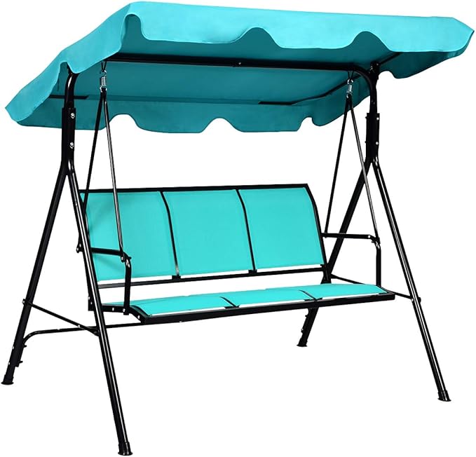 TANGKULA 3 Person Patio Swing, Steel Frame with Polyester Angle Adjustable Canopy, All Weather Resistant Swing Bench, Suitable for Patio, Garden, Poolside, Balcony (Turquoise)