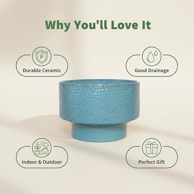 Ceramic Planters 13 Inch, Honeycomb Ceramic Pots for Plants Indoor Outdoor, Round Plant Pot with Drainage Hole, Large Planter Flower Pot, Reactive Glaze Blue