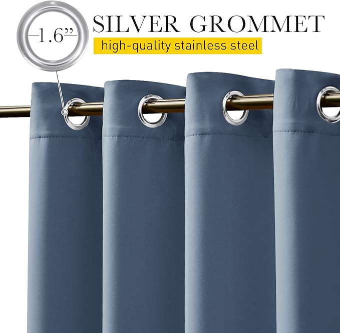 NICETOWN 2 Panels Outdoor Curtains for Patio Waterproof 108 inches Long, Windproof Thermal Insulated Top & Bottom Grommet & Back Tab Blackout Drapes with Rope for Fixed, Stone Blue, W52 x L108