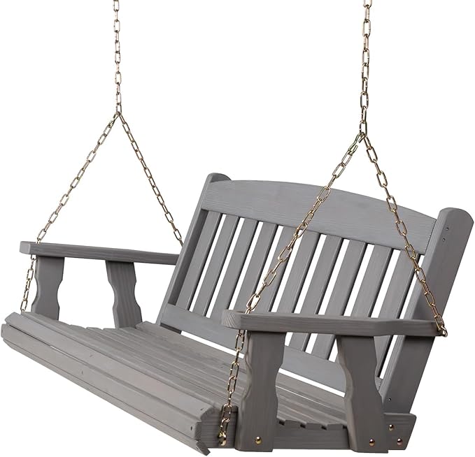 Amish Heavy Duty 800 Lb Mission Treated Porch Swing with Hanging Chains (4 Foot, Semi-Solid Grey Stain)