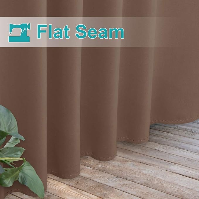 NICETOWN 2 Panels Privacy Outdoor Curtainss Weighted for Patio Waterproof, Thermal Insulated Detachable Tab Top Blackout Sliding Windproof Safe Outside Dividers for Party/Terrace, Tan, W84 x L95