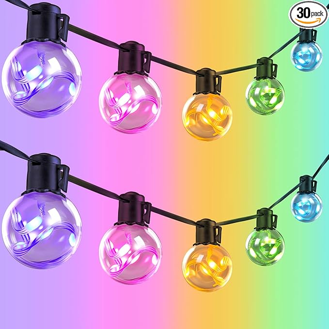 Outdoor String Lights, 25ft 20 Bulbs LED Color Changing Hanging Lights Dimmable with 220+ Scene Modes,App Control, Globe Bulb Waterproof for Outdoor Indoor Patio Backyard Balcony Garden Decor