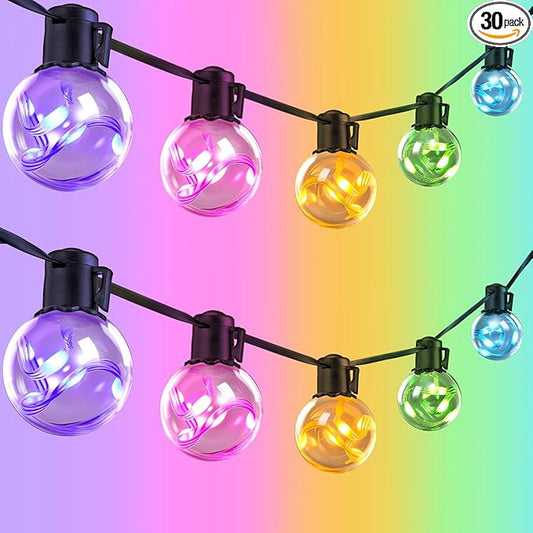 Outdoor String Lights, 25ft 20 Bulbs LED Color Changing Hanging Lights Dimmable with 220+ Scene Modes,App Control, Globe Bulb Waterproof for Outdoor Indoor Patio Backyard Balcony Garden Decor