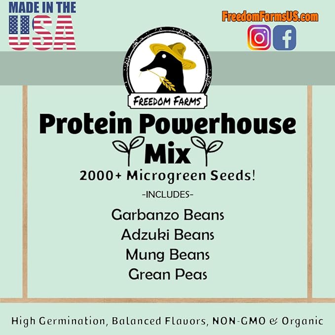 1/2 Pound Protein Bean Sprout Starter Seeds - 8 Servings per Bag - Organic NON-GMO - Includes Garbanzo, Adzuki, Mung, and Green Pea