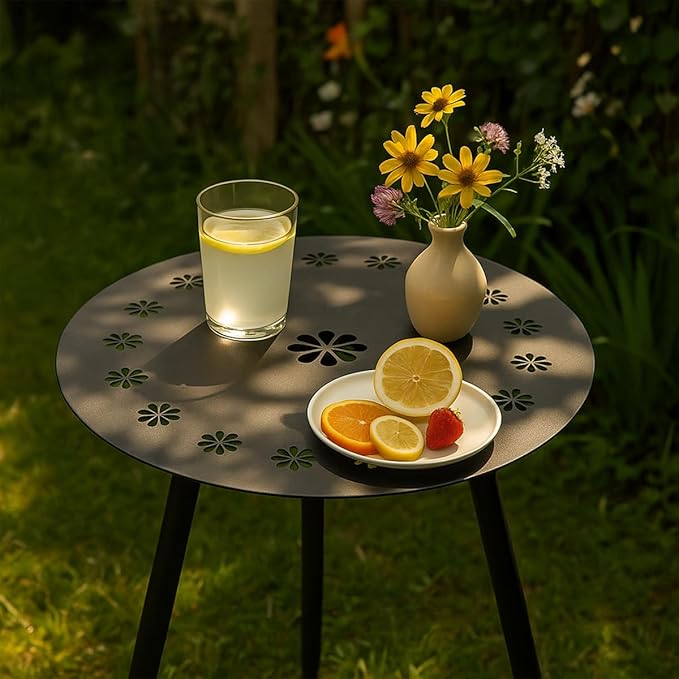 18 Inch Outdoor Side Table Patio Round Tables for Outside Black End Tables Small Coffee Table End Table Modern Metal Porch Plant Stands for Balcony, Indoor, Bedroom, Living Room, Small Spaces