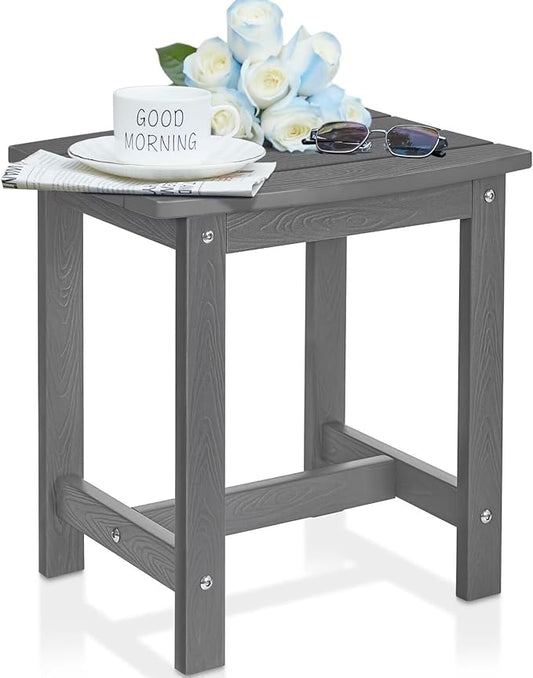 Y&M Outdoor Side Table, HIPS Adirondack Small Single Table, Waterproof Square Outside Table, Balcony Modern End Tables for Patio, Pool, Beach, Porch, Deck, Indoor or Outdoor Use, Dark Gray