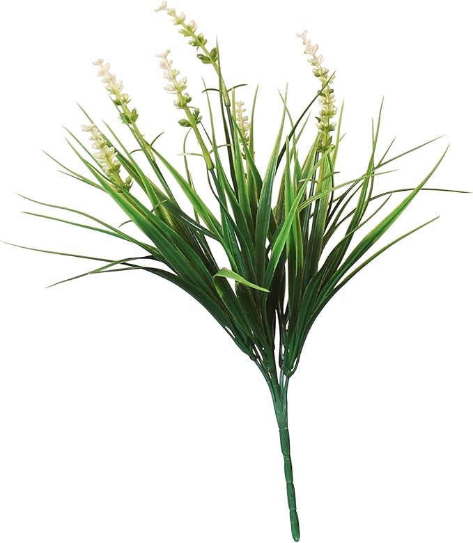 alyptus Outdoor Artificial Flowers 12 Bundles Plastic Plants Faux White Flower Fake Monkey Grass for Planters Décor Outside (White)