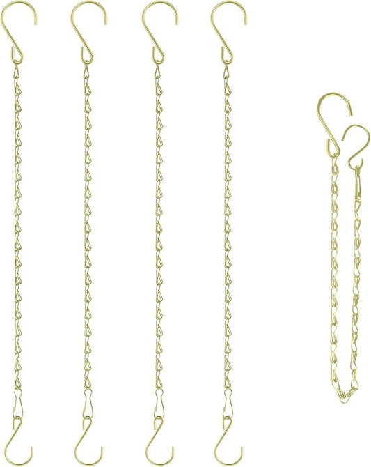 RIFNY 20 Inch Gold Chain for Hanging Plants, Small Plant Chains for Hanging Baskets Kits with Hooks for Bird Feeders Planters Billboards Lanterns Wind Chimes Ornaments Outdoor Indoor Use (5 PCS)