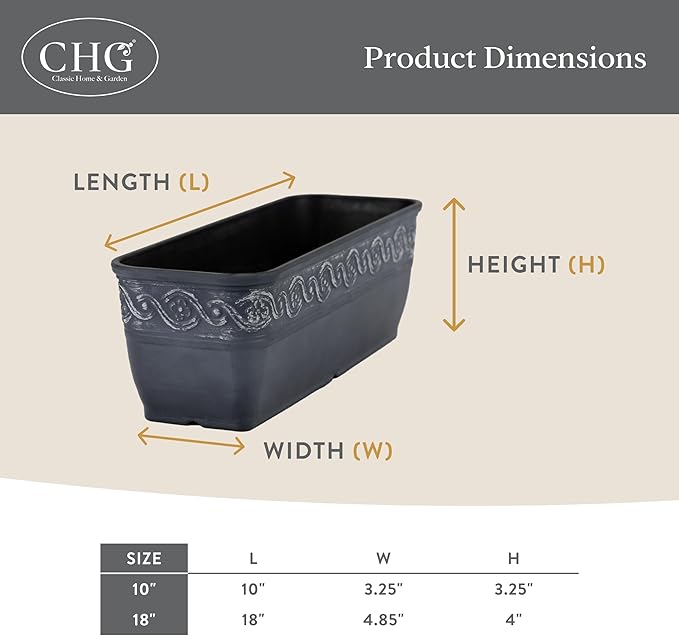 Classic Home and Garden Corinthian Trough Planter, 10", Bronze, Pack of 3