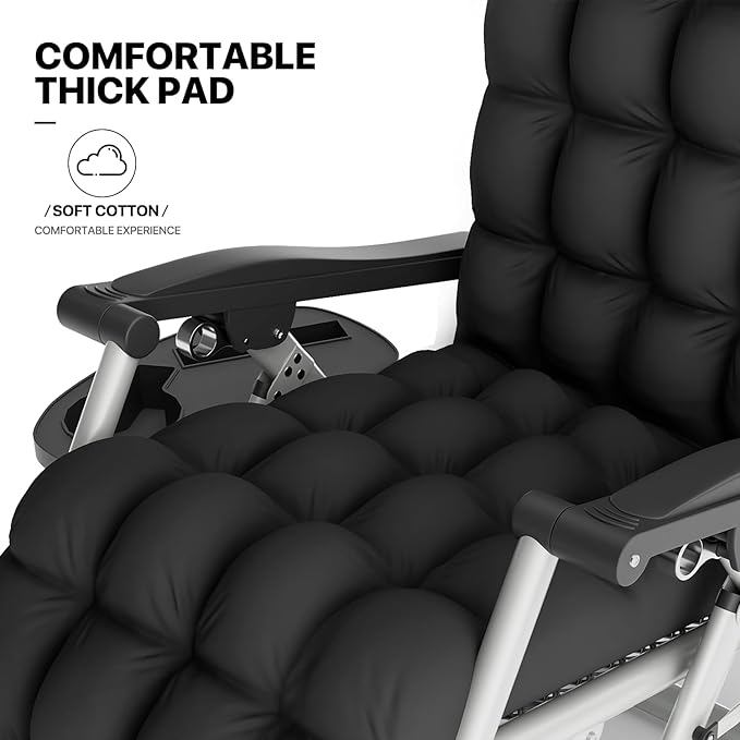 MoNiBloom Zero Gravity Lounge Chair with Cushion, Padded Patio Anti Gravity Recliner, Foldable Outdoor Lounger with Cup Holder Tray, Headrest and Footrest for Beach Camping, Rainbow