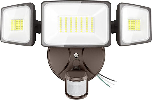 Onforu 75W LED Flood Light Motion Sensor Outdoor, 7000lm Dusk to Dawn Flood Light, Security Light with Three Head, IP65 Waterproof Exterior Floodlight, 6500k Wall Light for Entryway Stairs Yard Garage