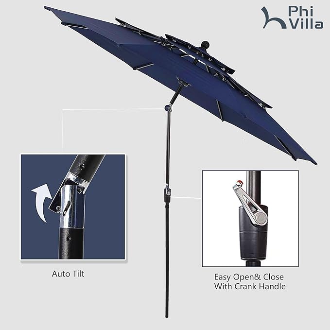 PHI VILLA 5 Pieces Outdoor Dining Set with Umbrella for 4, 37" Square Metal Polywood Table & Cushioned Wicker Rattan Chairs & 10ft Red Umbrella Furniture for Patio, Deck, Yard, Porch