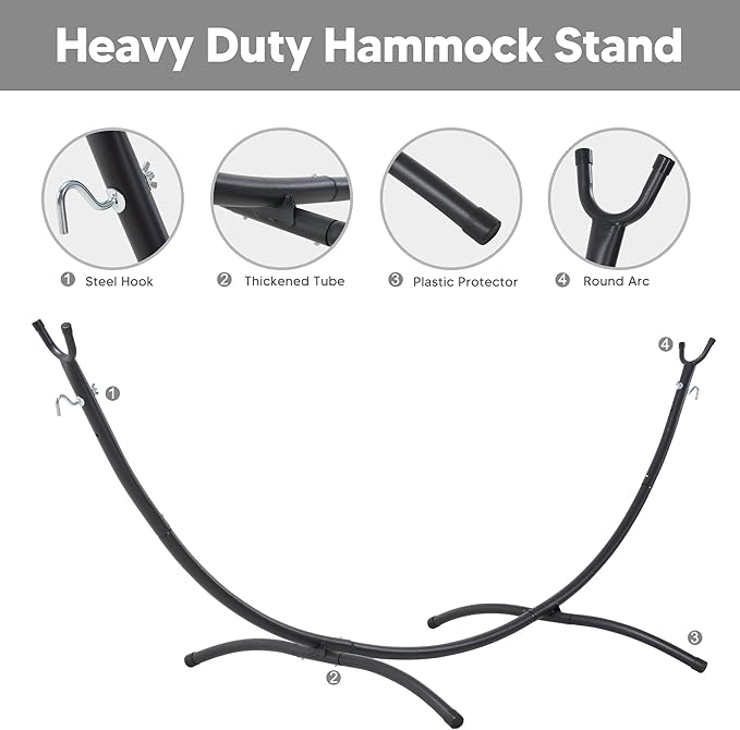 SUNCREAT Hammocks Standing Patio Hammock, Portable Hammock with Stand Foldable, Dark Gray