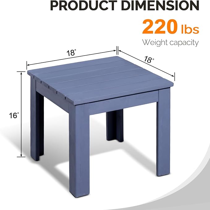 VINGLI Outdoor Wooden Side Table, Square Patio Side Table, Small Outdoor Table for Patio, Backyard, Garden, Poolside, Balcony, Adirondack Conversation End Table (Navy Blue)
