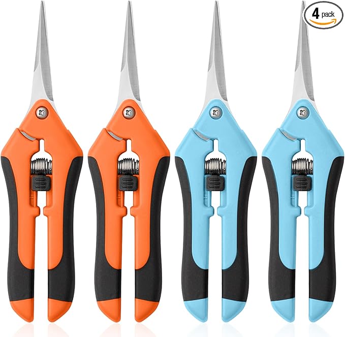 4 Pack Garden Pruning Shears, Stainless Steel Shears, Gardening Shears Scissors Pruning Shears for Gardening Tools (2pcs Blue+2pcs Orange)