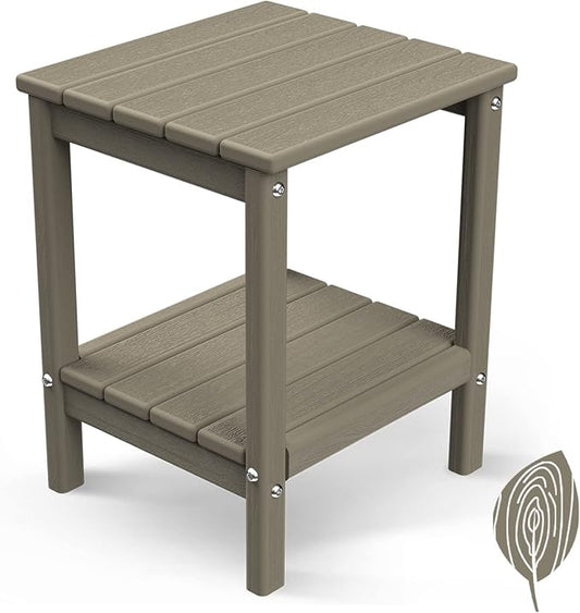 GREENVINES Adirondack-Outdoor-Side-Table | Wood Grain | 14 x 13 Inches | HDPE Plastic | All Weather | Desert Brown | Outside End Tables | Storage Shelf | for Patio Porch
