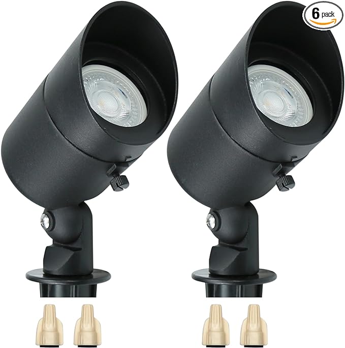Lumina Lighting® 4W Landscape Lighting 12V Landscape Lights Low Voltage Landscape Spotlights Warm White Waterproof Outdoor Replaceable LED Bulb for Garden, Lawn, Porch, Patio and Yard(Black, 2-Pack)