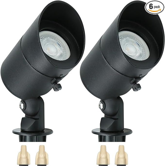 Lumina Lighting® 4W Landscape Lighting 12V Landscape Lights Low Voltage Landscape Spotlights Warm White Waterproof Outdoor Replaceable LED Bulb for Garden, Lawn, Porch, Patio and Yard(Black, 2-Pack)