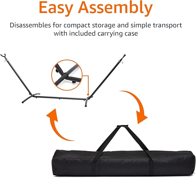 Amazon Basics 2 Person Heavy Duty Portable Sturdy Hammock Stand for Outside, Easy Assembly, Includes Carrying Case, 9 foot, Black