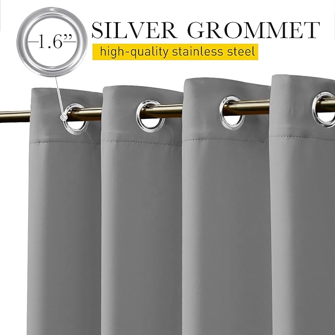 NICETOWN 2 Panels Waterproof Outdoor Curtains Fixed Grommet & Back Tab on Top & Bottom, Thermal Insulated Keep Rain & Sun Out Blackout Windproof Outdoor Draperies with Rope, W52 x L72, Silver Grey