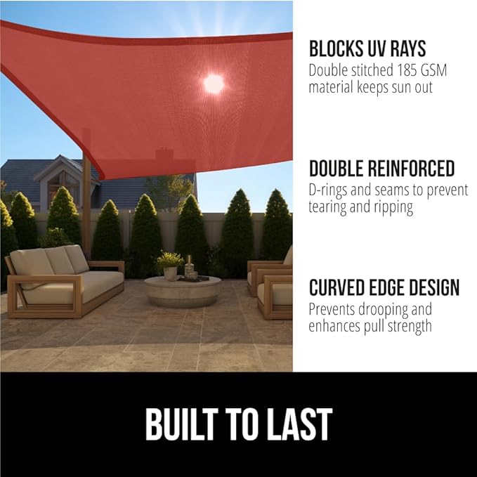 GORILLA GRIP Heavy Duty Sun Shade, UV Protection Fade Tear and Rust Resistant Rectangle Sunshade Canopy, Curved Edges Blocks Sunlight, Breathable Sail, Outdoor Patio, Lawn Garden 10x13 FT Terra