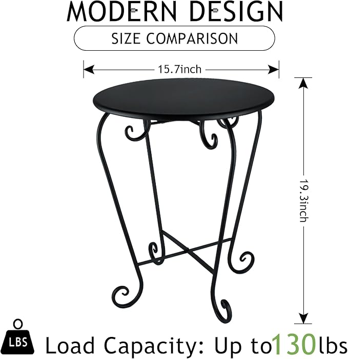 Small Patio Side Table,Round Metal Side Table,Weather Resistant Anti-Rust Outdoor Side Tables,Outdoor End Table for Garden,Porch,Balcony,Yard,Black