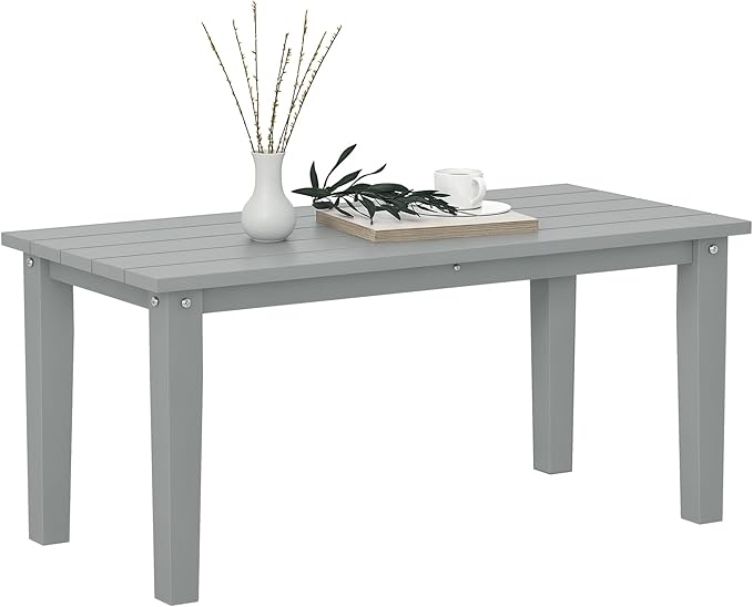 Outsunny HDPE Outdoor Coffee Table, All-Weather Rectangle Patio Coffee Table, Plastic Outdoor Patio Table with Slatted Tabletop for Garden, Balcony, Backyard, Gray