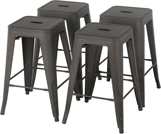 FDW Metal Bar Stools Set of 4 Counter Height Bar Stools 24 Inches Industrial Bar Chairs Patio Stool Stackable Backless Stool Indoor Outdoor Metal Kitchen Stools Bar Chairs (Bronze, 24")