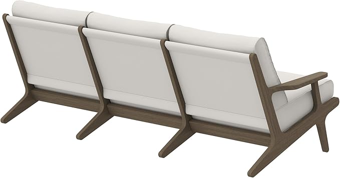 Modway Saratoga Teak Outdoor Patio Sofa in Weathered Gray White – 3 Seater Couch with Weather-Resistant Cushions – Wooden Outdoor Furniture Sofa