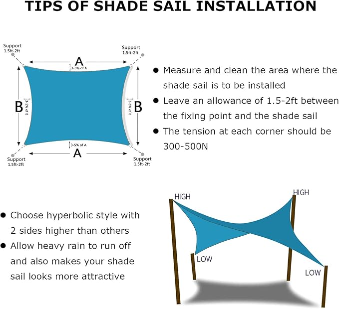 KANAGAWA 16'X18' Turquoise Mix Custom Size Sun Shade Sail Rectangle UV Block Canopy Cover for Patio Backyard Lawn Garden Outdoor (Customized Available)