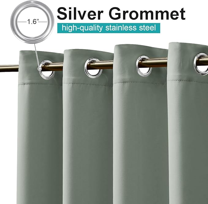 NICETOWN 2 Panels Sage Green Blackout Outdoor Curtains for Patio Waterproof, Rustproof Grommet Room Darkening Thermal Insulated Window Treatments for Front Porch & Canvas, W52 x L72