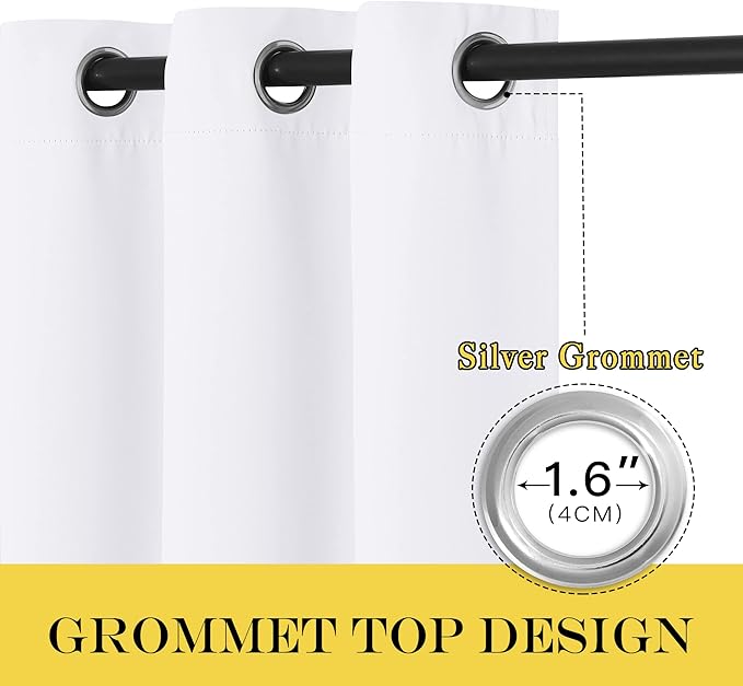 NICETOWN Bedroom Curtain Room Darkening Drapery 102 inches Length - Home Fashion Thermal Insulated Grommet Room Darkening Curtain for Living Room (White, 1 Panel, 52 x 102 inches)