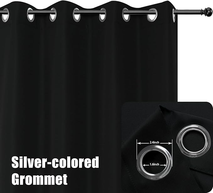 BONZER Outdoor Curtains for Patio Water Resistant Heavy Privacy Light Filtering Grommet Outside Curtains for Porch, Pergola, Gazebo, 1 Panel, 54W x 84L inch, Black