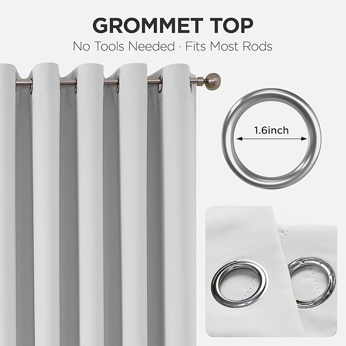 Joydeco Blackout Patio Sliding Door Curtains 90 Inches Long, Grommet Privacy Room Divider Curtains, Extra Wide Thermal Blackout Drapes for Bedroom Living Room (Greyish White, 60Wx90L, 1 Panel)