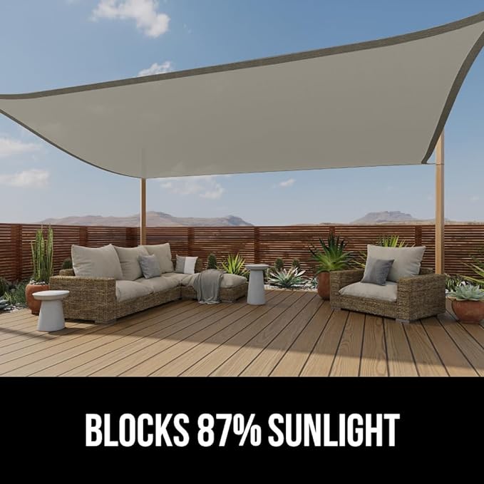 GORILLA GRIP Heavy Duty Sun Shade, UV Protection Fade Tear and Rust Resistant Rectangle Sunshade Canopy, Curved Edges Blocks Sunlight, Breathable Sail, Outdoor Patio, Lawn Garden, 8x12 FT Gray