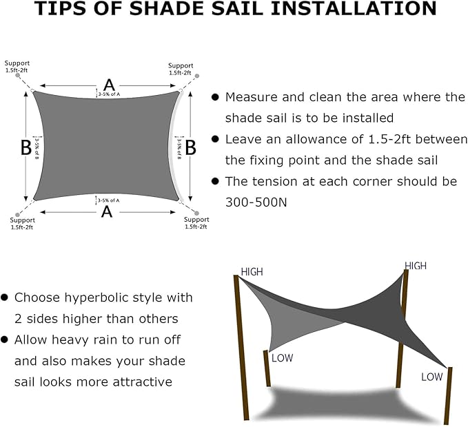 KANAGAWA 18'X22' Dark Gray Custom Size Sun Shade Sail Rectangle UV Block Canopy Cover for Patio Backyard Lawn Garden Outdoor (Customized Available)