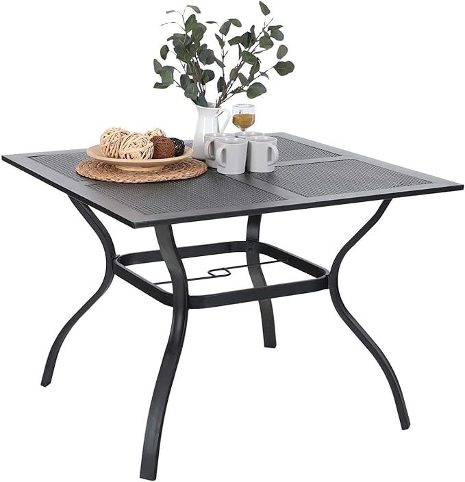 Sophia & William Metal Outdoor Dining Table, Square Mesh Patio Table with 1.57" Umbrella Hole, Coffee Bistro Table for Garden Lawn, 37"x 37"