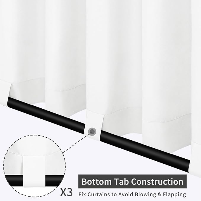 Easy-Going Outdoor Patio Curtains Detachable Tab Top Windproof Weatherproof Curtain for Cabana, Porch, Pergola and Gazebo, Tab Bottom Drape, 2 Panels, 54W x 120L inch, White