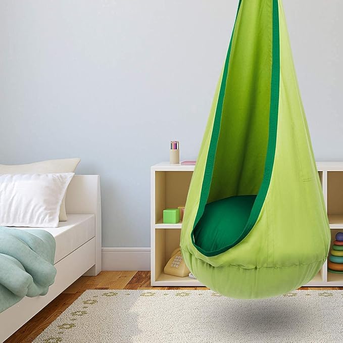 Y-STOP Kids Pod Swing Seat, Hanging Hammock Chair with Inflatable Pillow, Sensory Swing Chair with Pocket for Indoor and Outdoor(Green)