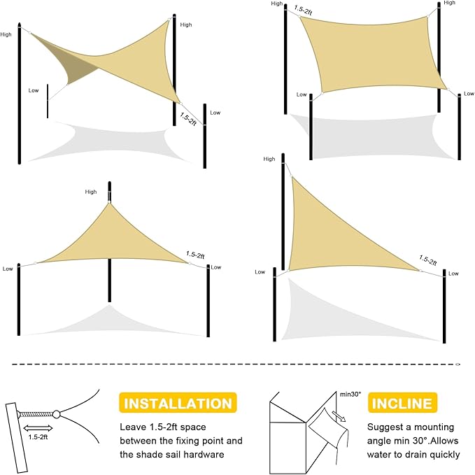 Artpuch Waterproof Sun Shade Sail, 10'x10' Sand Rectangular, UV Resistant Rain Canopy, Curved Edges Shade Cloth for Outdoor Patio, Deck, Yard