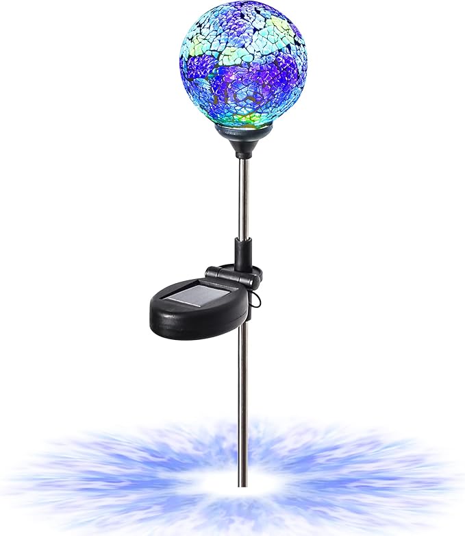 WNP Outdoor Mosaic Solar Light Stake Decor for Garden Waterproof,Color Glow Solar Powered Led Light Decorative Outdoor Landscape Blue Glass Ball Solar Absorb Birhtday Gift Lights for Mom Yard,Path