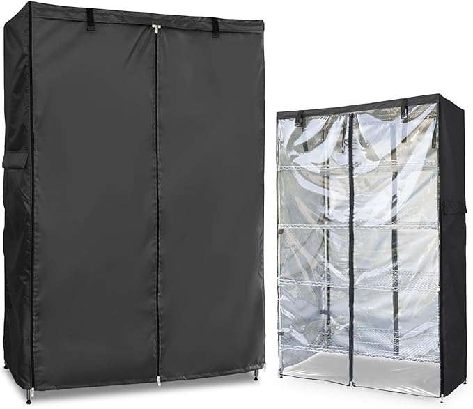 Waterproof Shelf Cover,Outdoor 600D Heavy Duty Dustproof Storage Shelves Cover,60''x18''x72'' Shelf Covers for Wire Shelving with Zippers,Storage Rack Covers with Clear Front