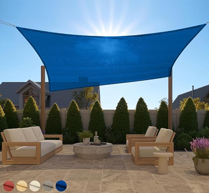 GORILLA GRIP Heavy Duty Sun Shade, UV Protection Fade Tear and Rust Resistant Rectangle Sunshade Canopy, Curved Edges Blocks Sunlight, Breathable Sail, Outdoor Patio, Lawn Garden, 6x10 FT Blue