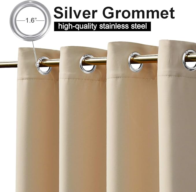 NICETOWN 2 Panels Outdoor Curtains for Patio Waterproof, Rustproof Grommet Top & Bottom Weighted Outdoor Drapes Windproof Thermal Insulated for Balcony/Cabana, Biscotti Beige, W84 x L108