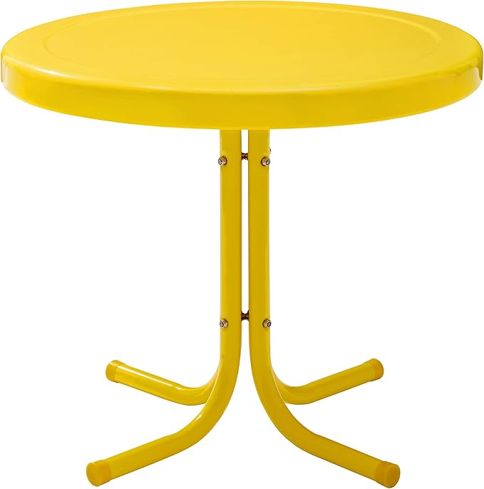 Crosley Furniture Griffith Weather Resistant Retro Metal Outdoor Side Table for Patio, Deck, Porch, Yellow