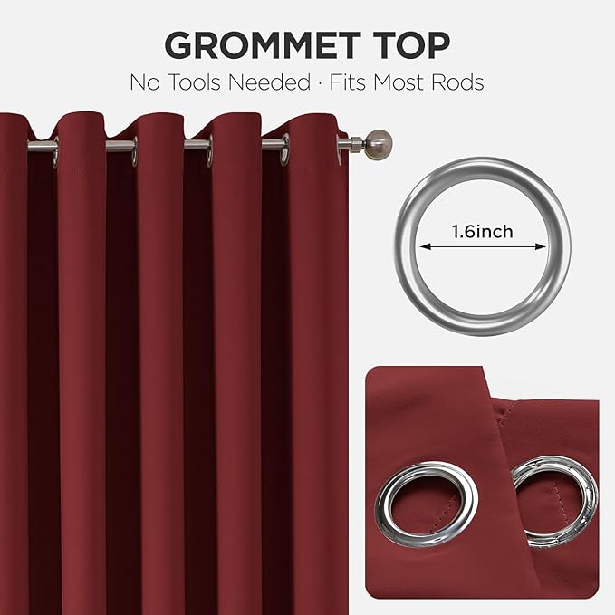 Joydeco Blackout Patio Sliding Door Curtains 108 Inches Long, Grommet Privacy Room Divider Curtains, Extra Wide Thermal Blackout Drapes for Bedroom Living Room (Burgundy Red, 80Wx108L, 1 Panel)